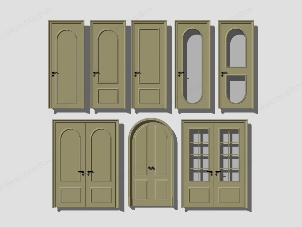 Modern French Olive Green Interior Door Collection Sketchup 3D Model Preview - SketchupBox