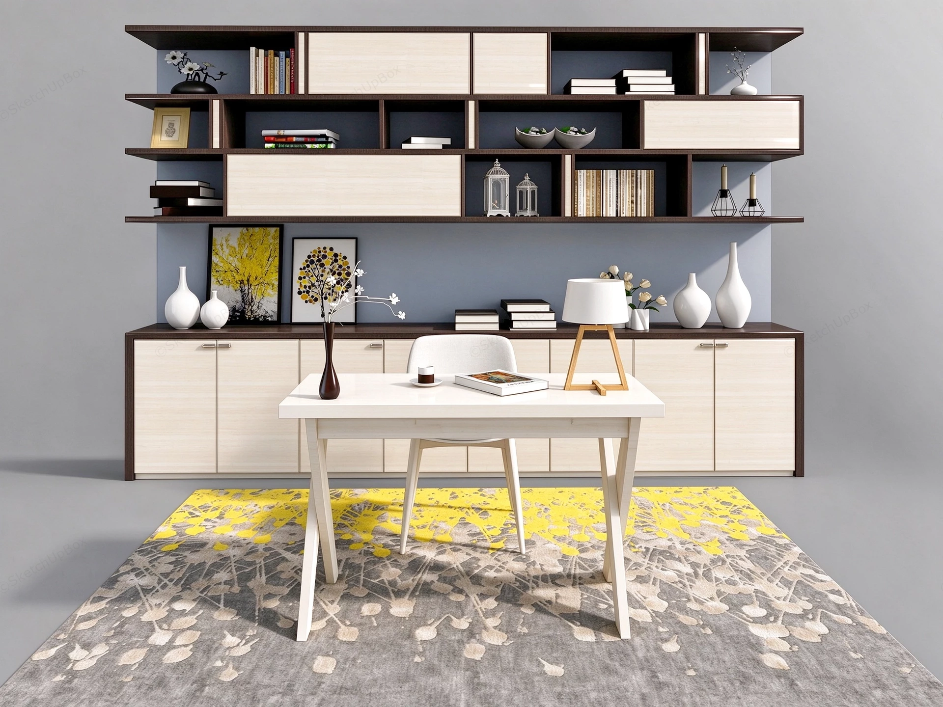 Modern Executive Home Office & Shelving Set Sketchup 3D Model Preview - SketchupBox