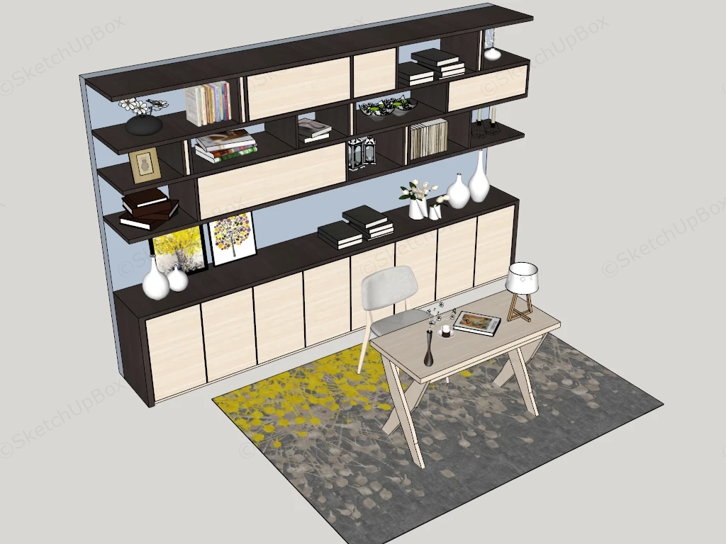 Modern Executive Home Office & Shelving Set Sketchup 3D Model Preview - SketchupBox