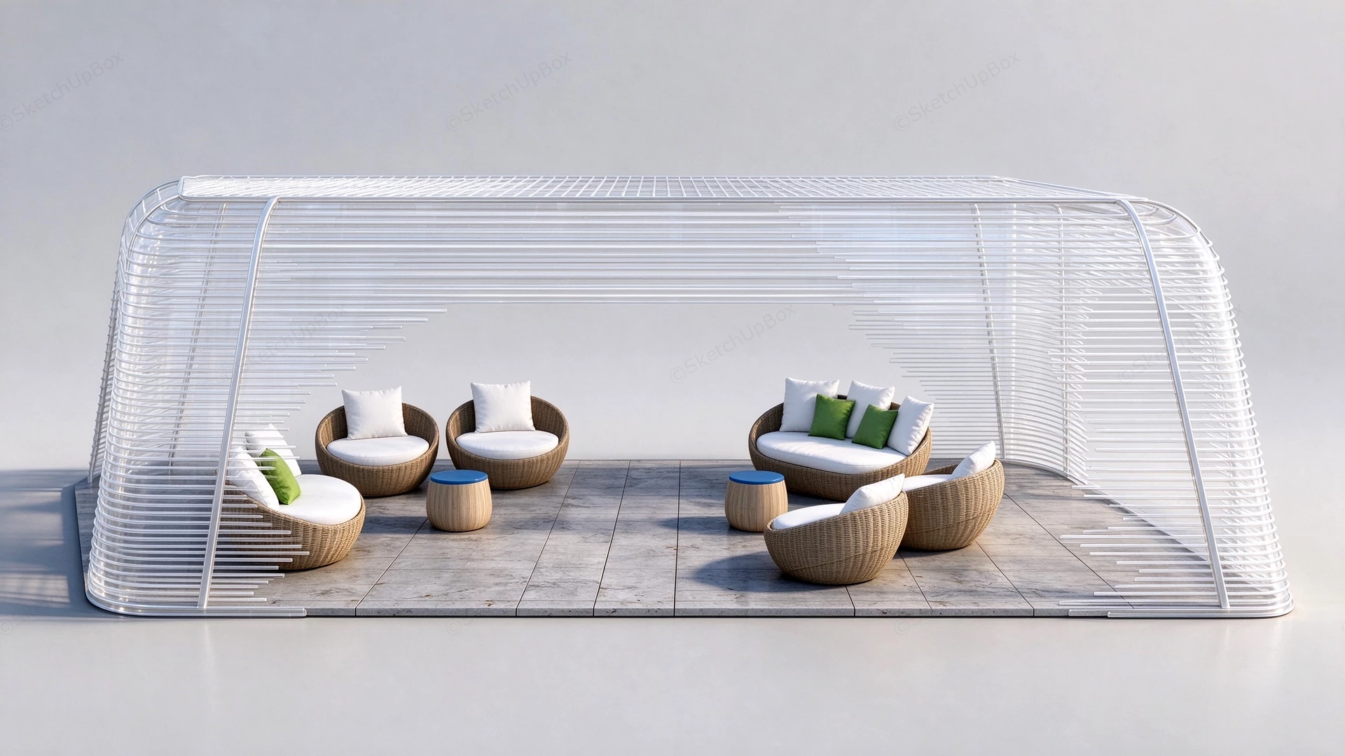Modern Outdoor Pavilion & Rattan Lounge Set Sketchup 3D Model Preview - SketchupBox