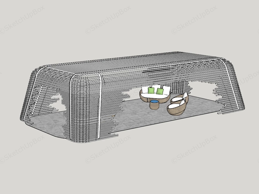 Modern Outdoor Pavilion & Rattan Lounge Set Sketchup 3D Model Preview - SketchupBox