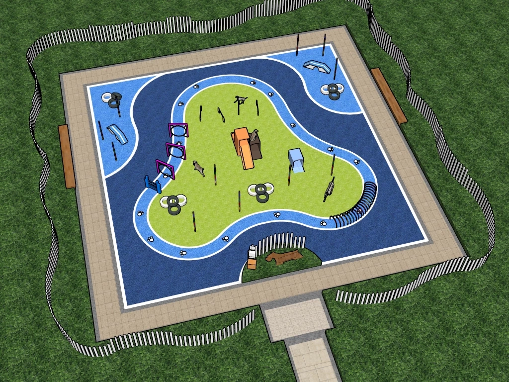 Outdoor Fenced Dog Agility Park & Pet Playground Sketchup 3D Model Preview - SketchupBox