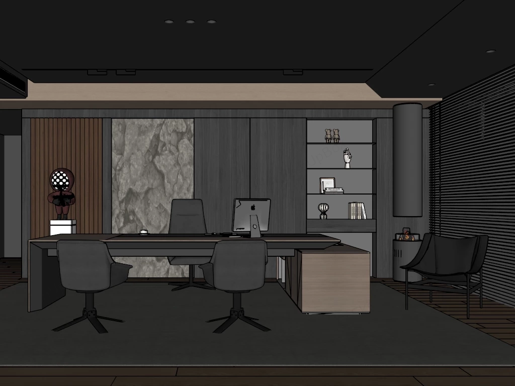 Modern Executive Office & Feature Wall Set Sketchup 3D Model Preview - SketchupBox