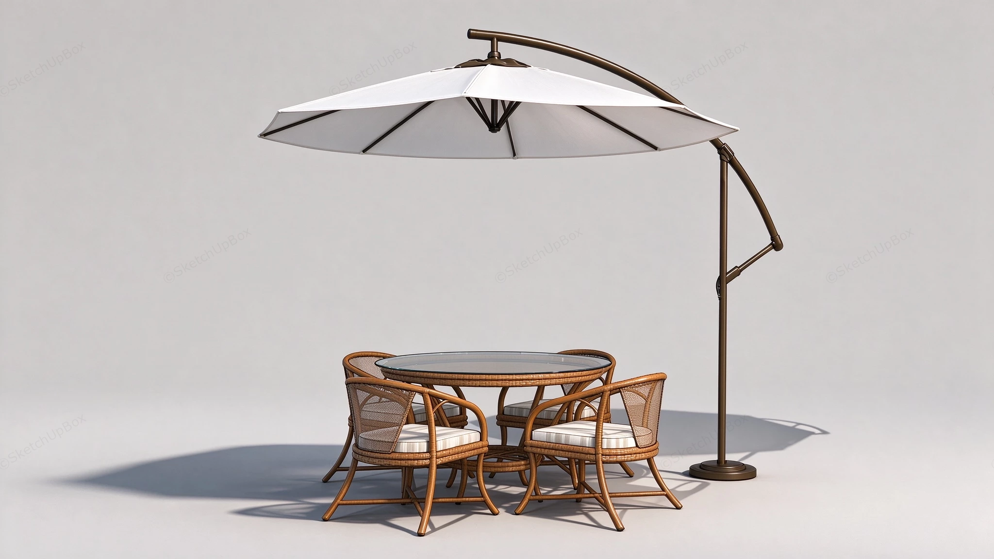 Outdoor Cantilever Umbrella & Rattan Dining Set Sketchup 3D Model Preview - SketchupBox