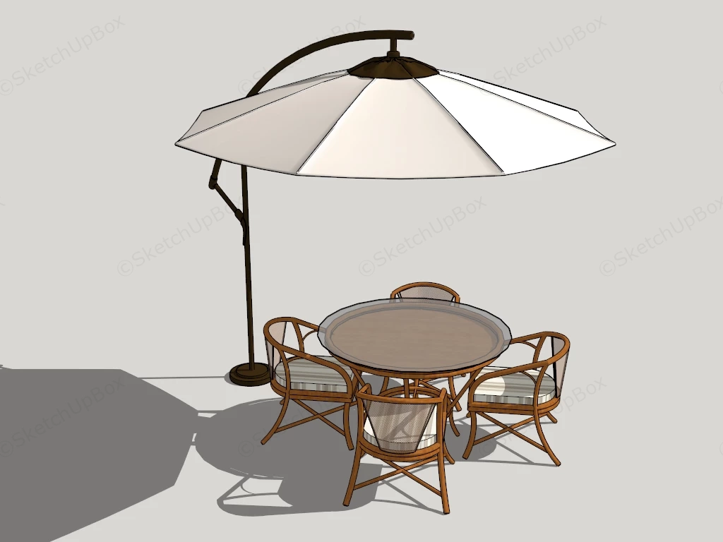 Outdoor Cantilever Umbrella & Rattan Dining Set Sketchup 3D Model Preview - SketchupBox