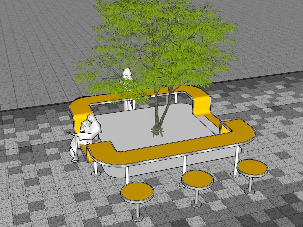 Modern Urban Tree Planter Bench & Stool Set Sketchup 3D Model Preview - SketchupBox