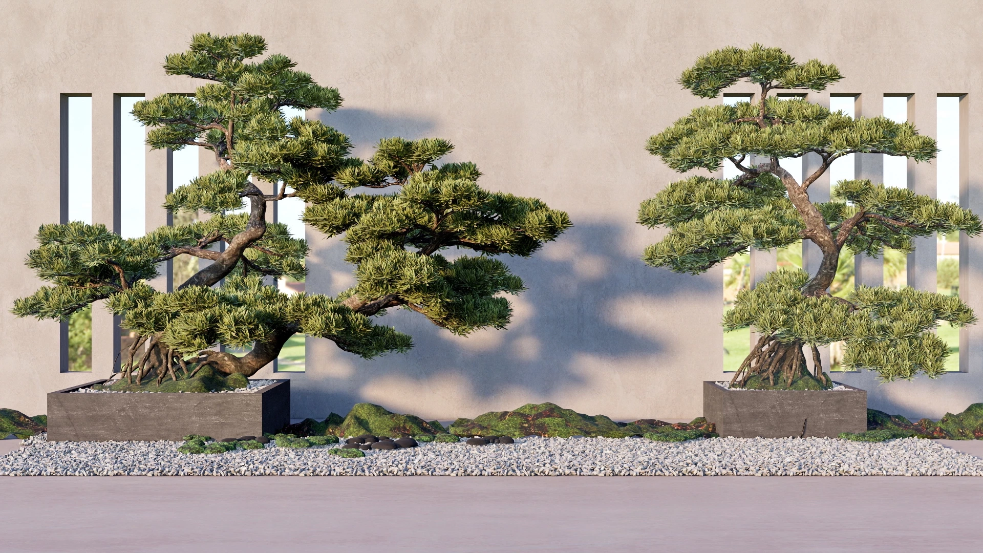 Japanese Zen Pine Bonsai Feature Wall Sketchup 3D Model Preview - SketchupBox