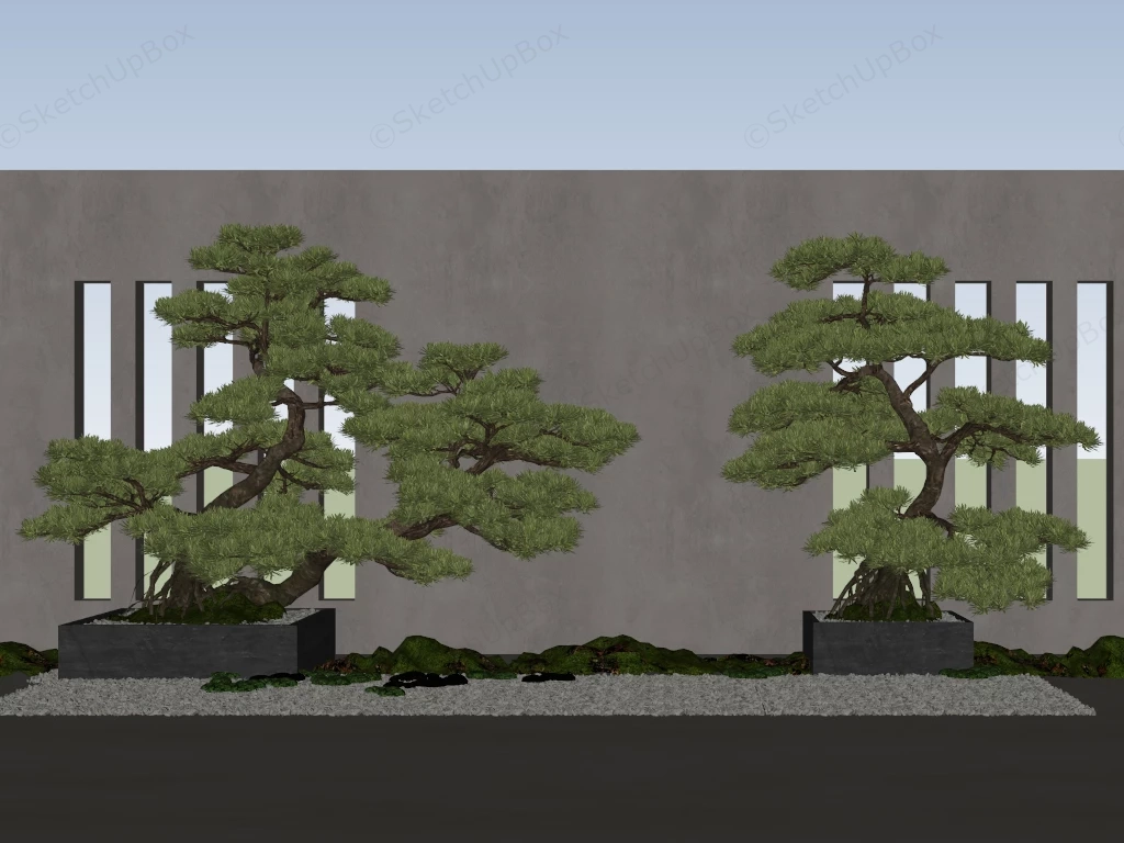 Japanese Zen Pine Bonsai Feature Wall Sketchup 3D Model Preview - SketchupBox