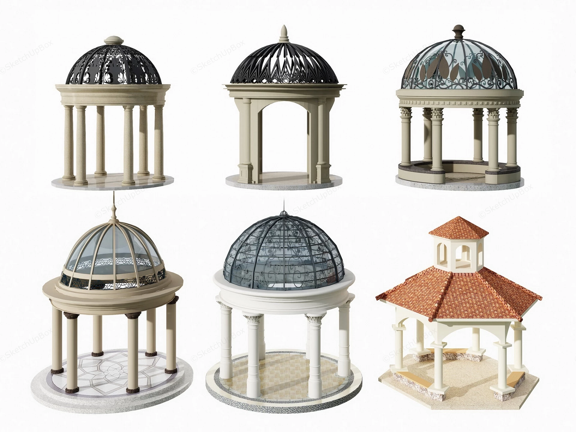 Classical European Gazebo & Garden Pavilion Collection Sketchup 3D Model Preview - SketchupBox