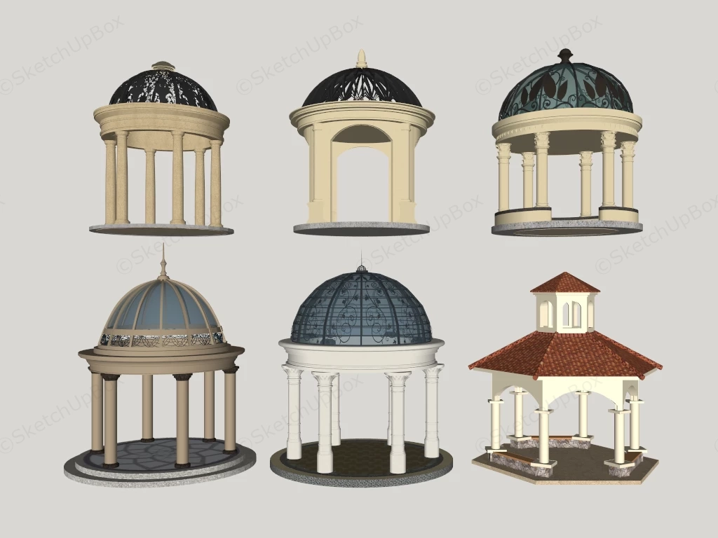 Classical European Gazebo & Garden Pavilion Collection Sketchup 3D Model Preview - SketchupBox