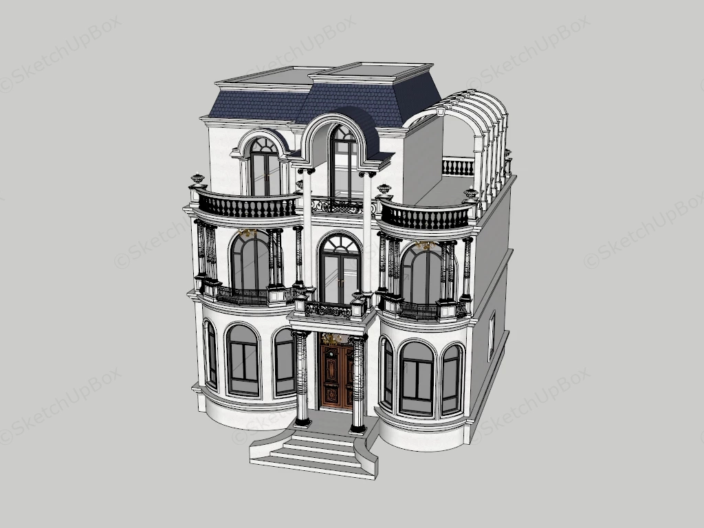 Classical French Neoclassical Villa & Rooftop Garden Sketchup 3D Model Preview - SketchupBox