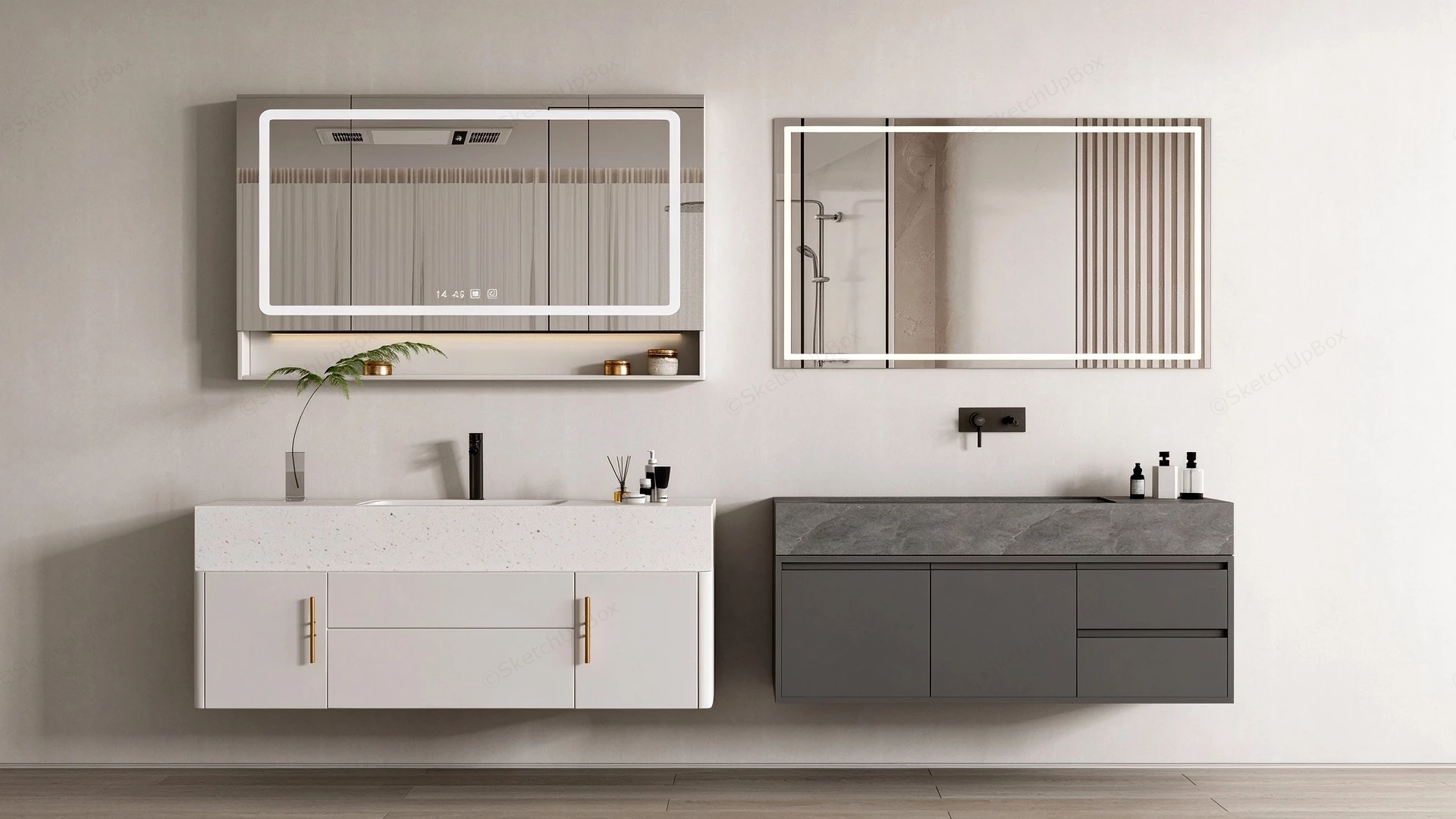 Modern Smart Bathroom Vanity & LED Mirror Set Sketchup 3D Model Preview - SketchupBox