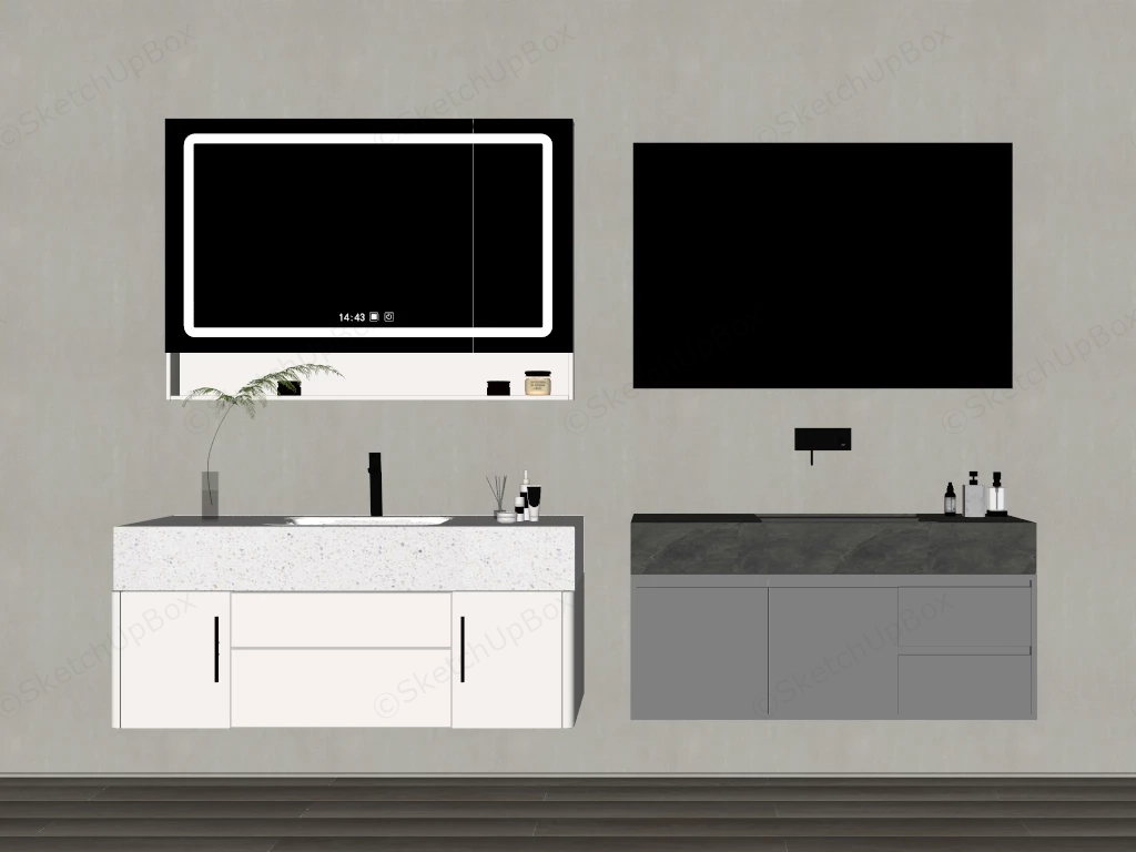 Modern Smart Bathroom Vanity & LED Mirror Set Sketchup 3D Model Preview - SketchupBox
