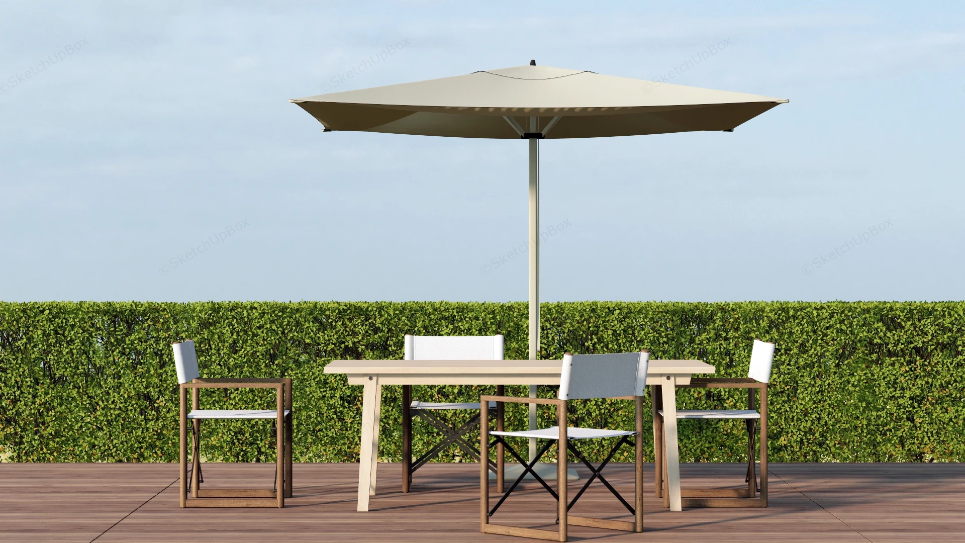 Modern Outdoor Terrace Dining Set With Parasol Sketchup 3D Model Preview - SketchupBox