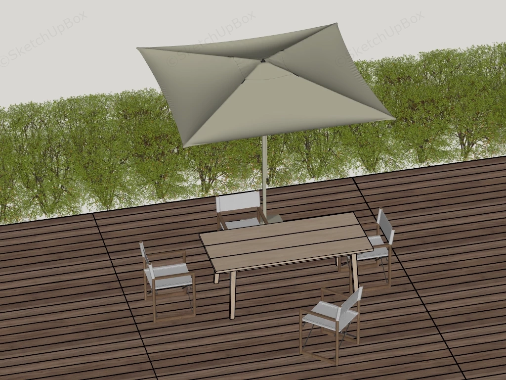 Modern Outdoor Terrace Dining Set With Parasol Sketchup 3D Model Preview - SketchupBox
