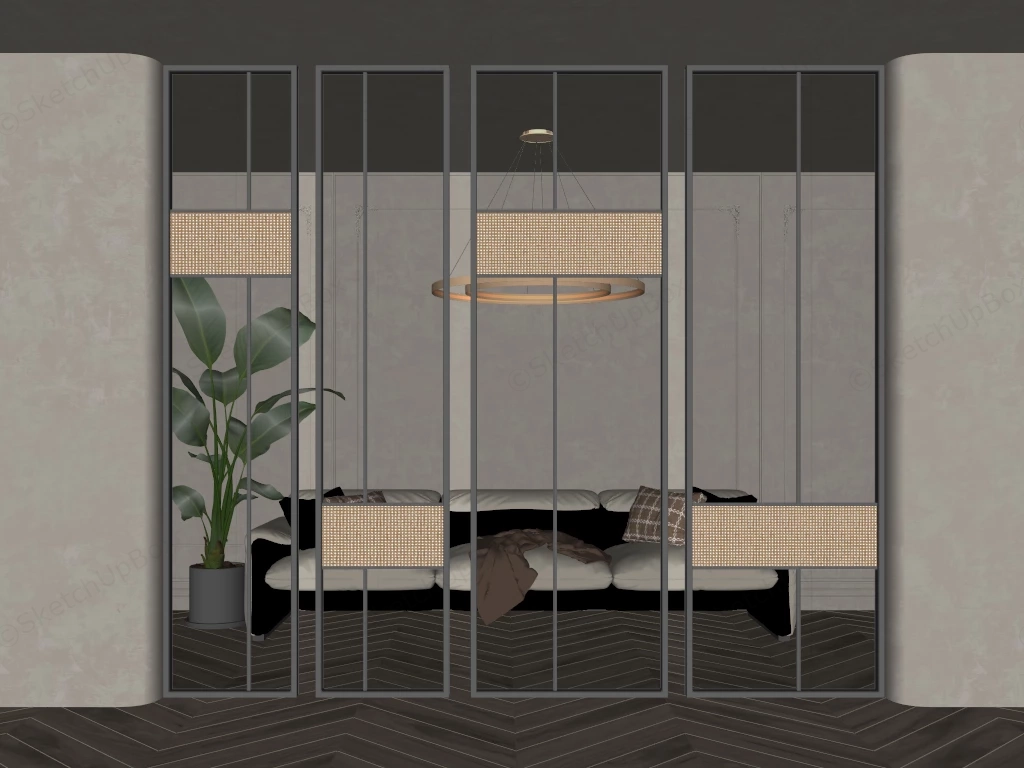 Modern Fluted Glass & Rattan Room Divider Partition Sketchup 3D Model Preview - SketchupBox