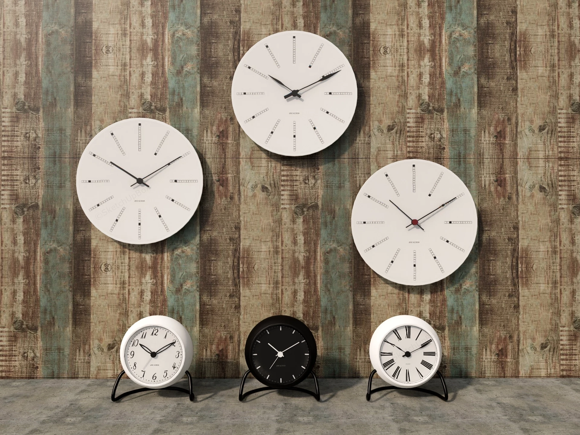 Minimalist Danish Modern Wall & Table Clock Collection Sketchup 3D Model Preview - SketchupBox