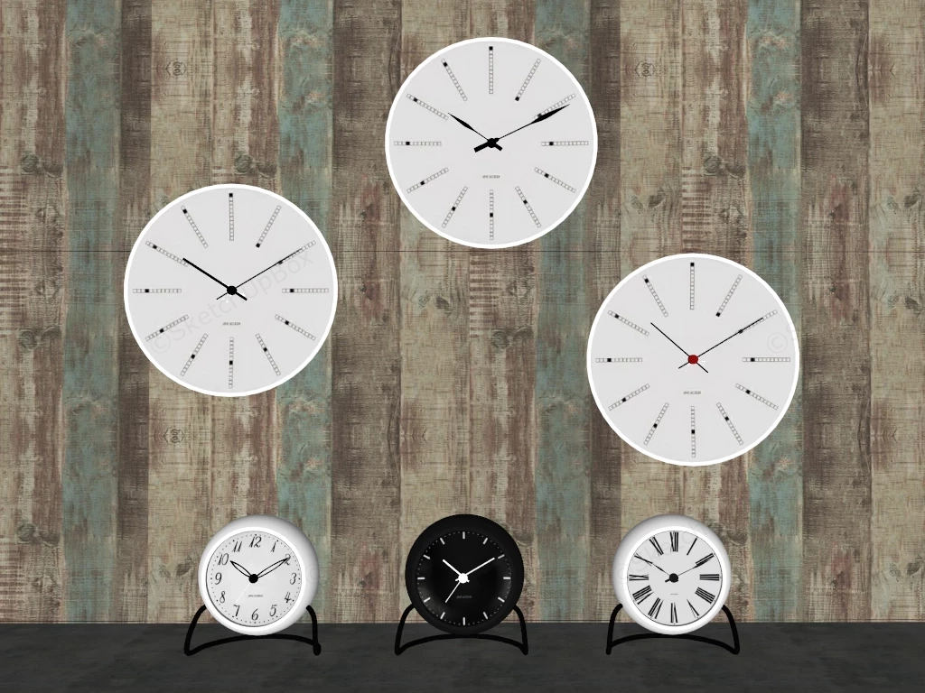Minimalist Danish Modern Wall & Table Clock Collection Sketchup 3D Model Preview - SketchupBox