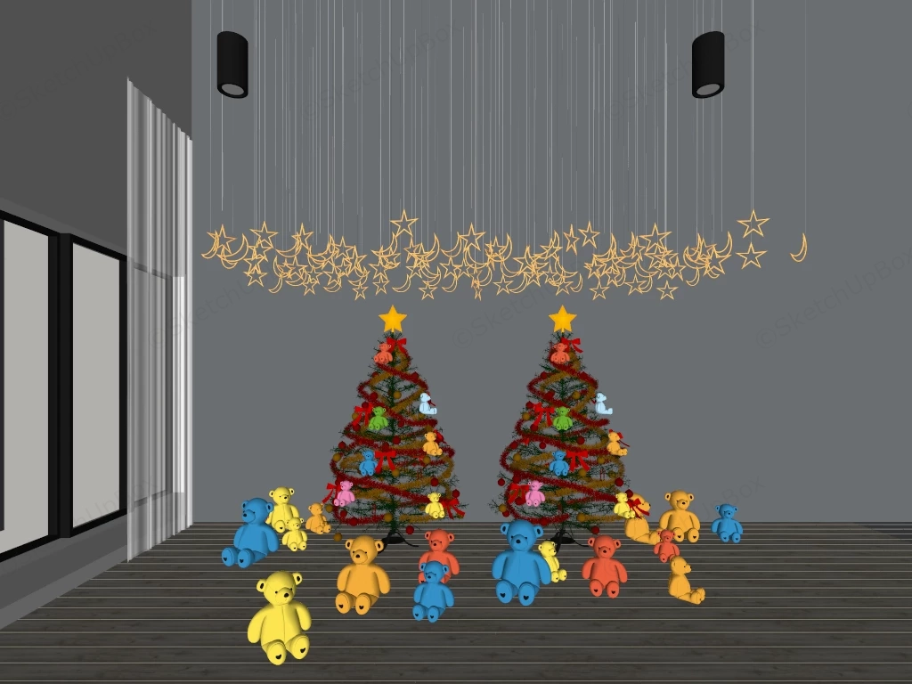Festive Christmas Tree & Teddy Bear Holiday Decor Sketchup 3D Model Preview - SketchupBox