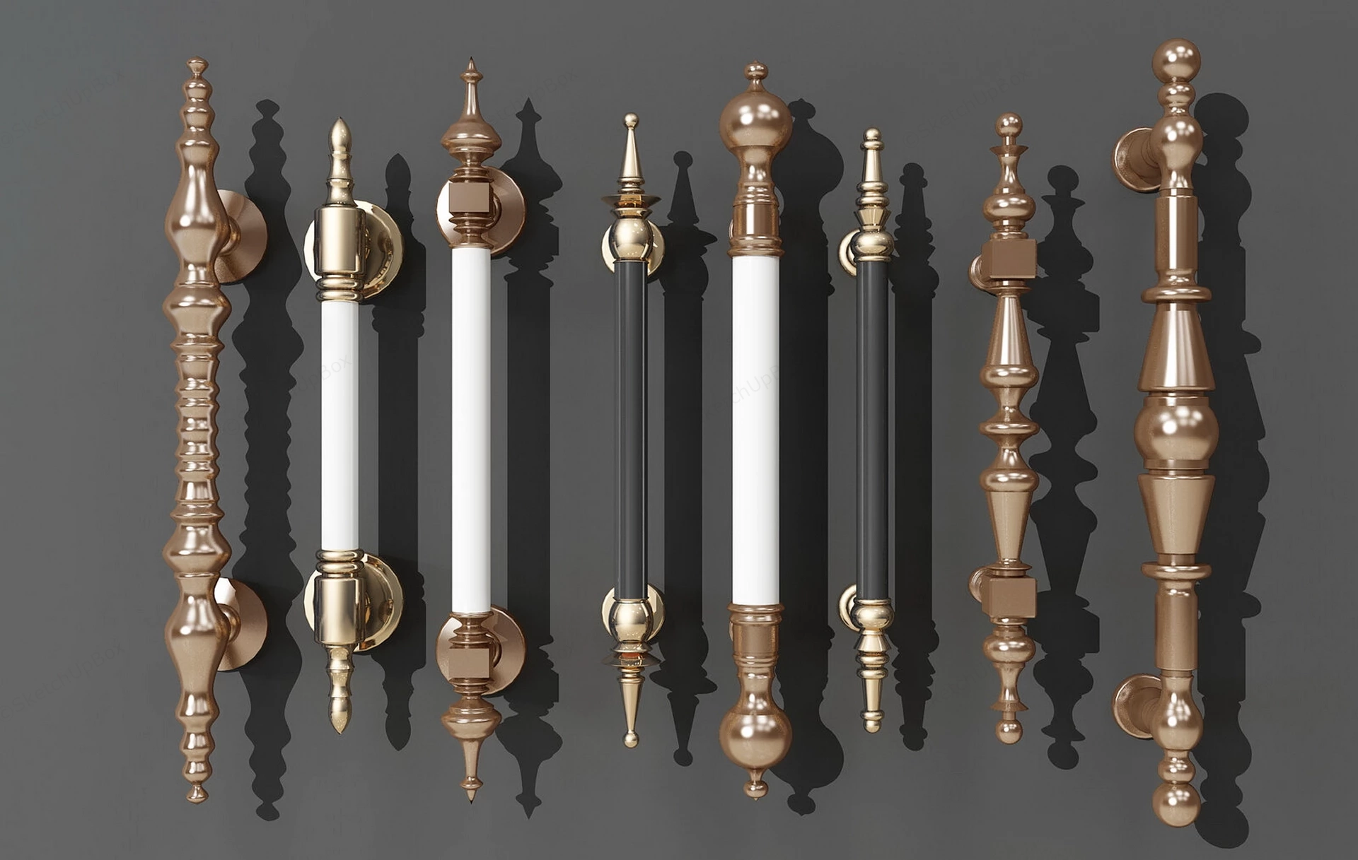 Luxury Neoclassical Entrance Door Pull Handle Collection Sketchup 3D Model Preview - SketchupBox