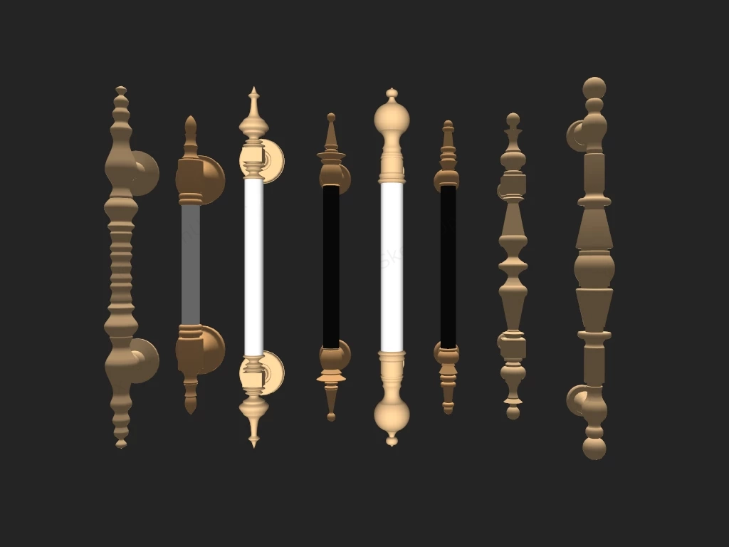 Luxury Neoclassical Entrance Door Pull Handle Collection Sketchup 3D Model Preview - SketchupBox