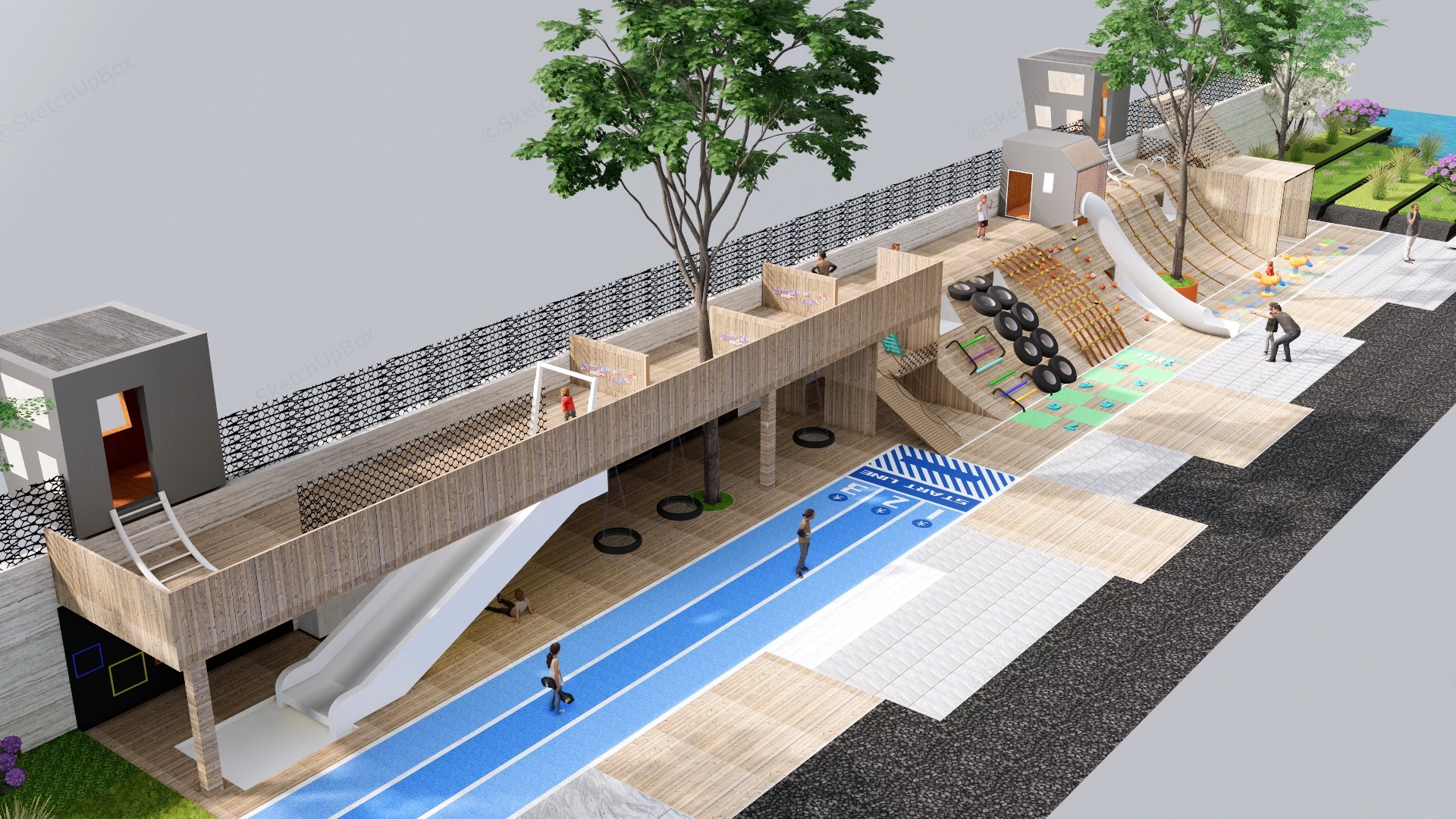 Linear Timber Outdoor Playground And Activity Area Sketchup 3D Model Preview - SketchupBox