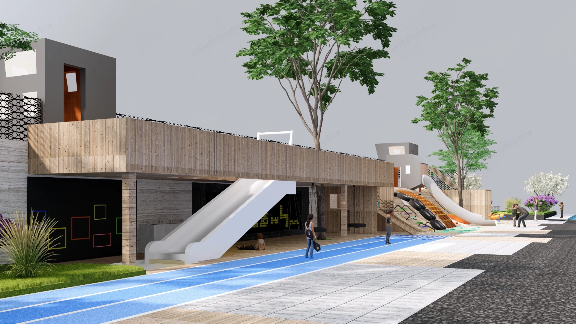 Linear Timber Outdoor Playground And Activity Area Sketchup 3D Model Preview - SketchupBox