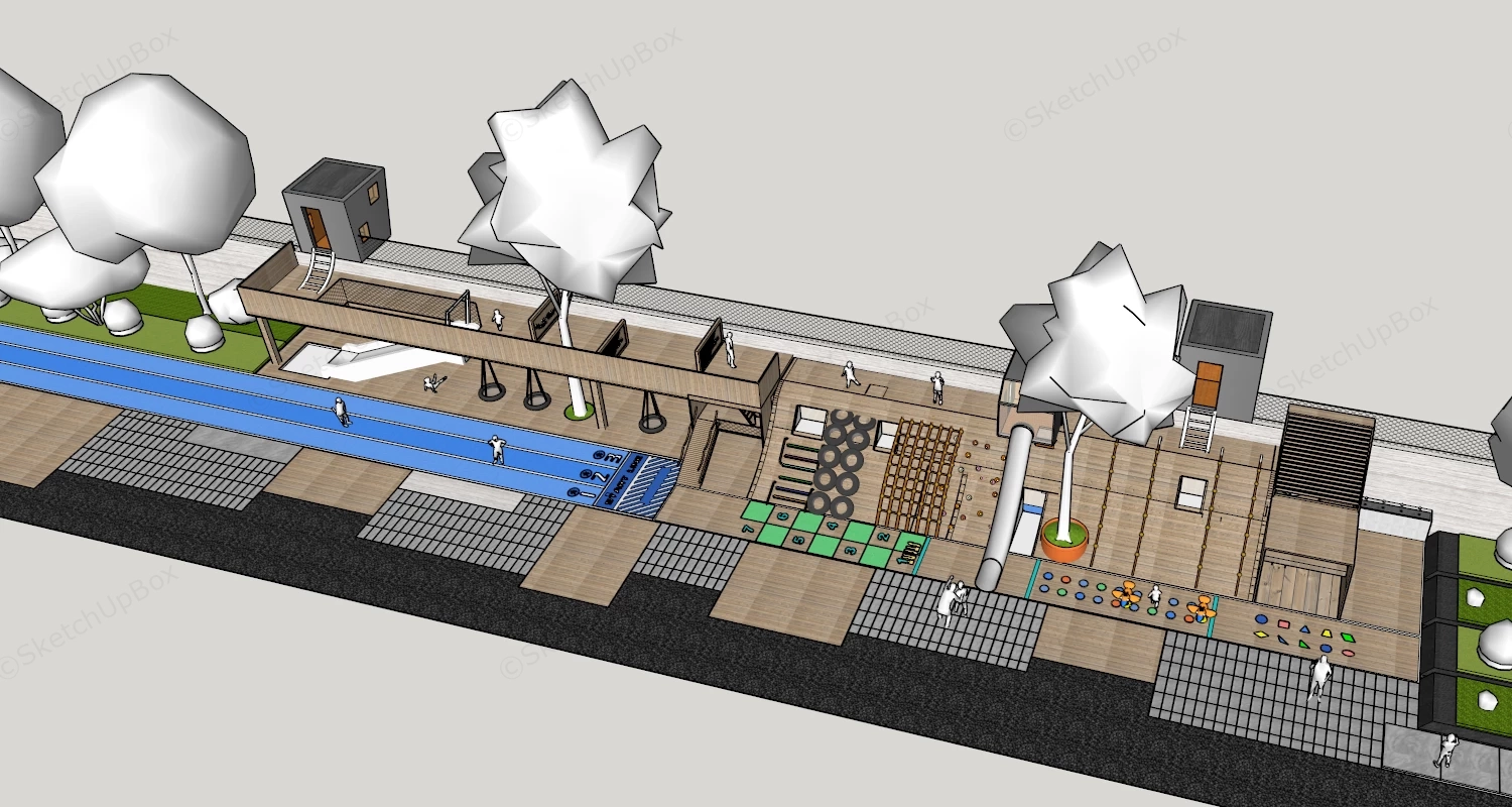 Linear Timber Outdoor Playground And Activity Area Sketchup 3D Model Preview - SketchupBox