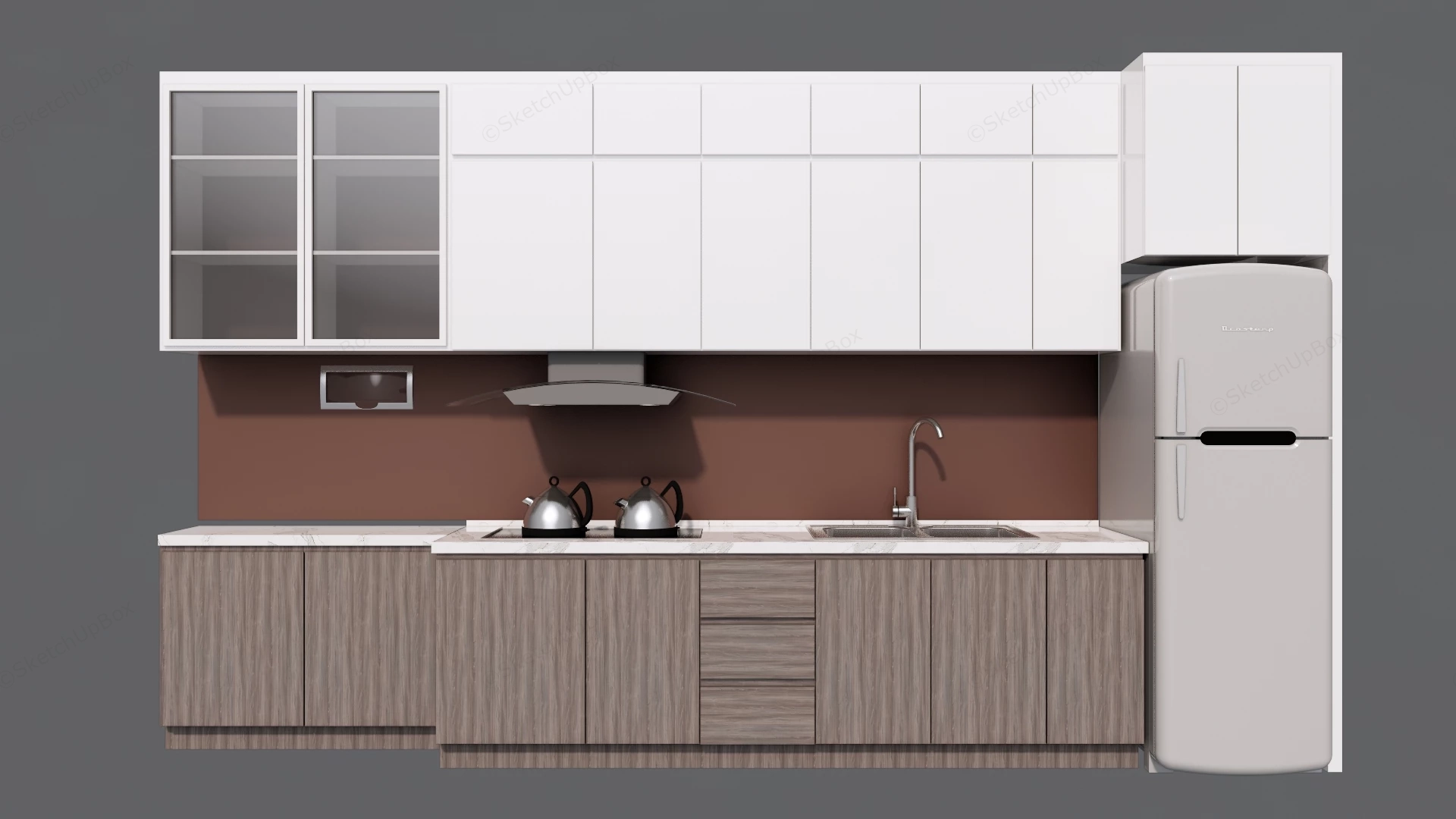 Modern Two Tone Kitchen Cabinetry & Appliance Set Sketchup 3D Model Preview - SketchupBox
