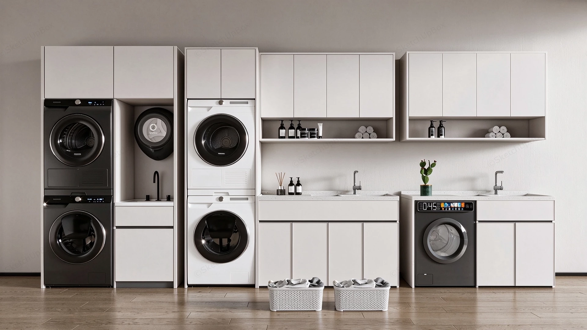 Modern Modular Laundry Room Appliance & Cabinetry Set Sketchup 3D Model Preview - SketchupBox