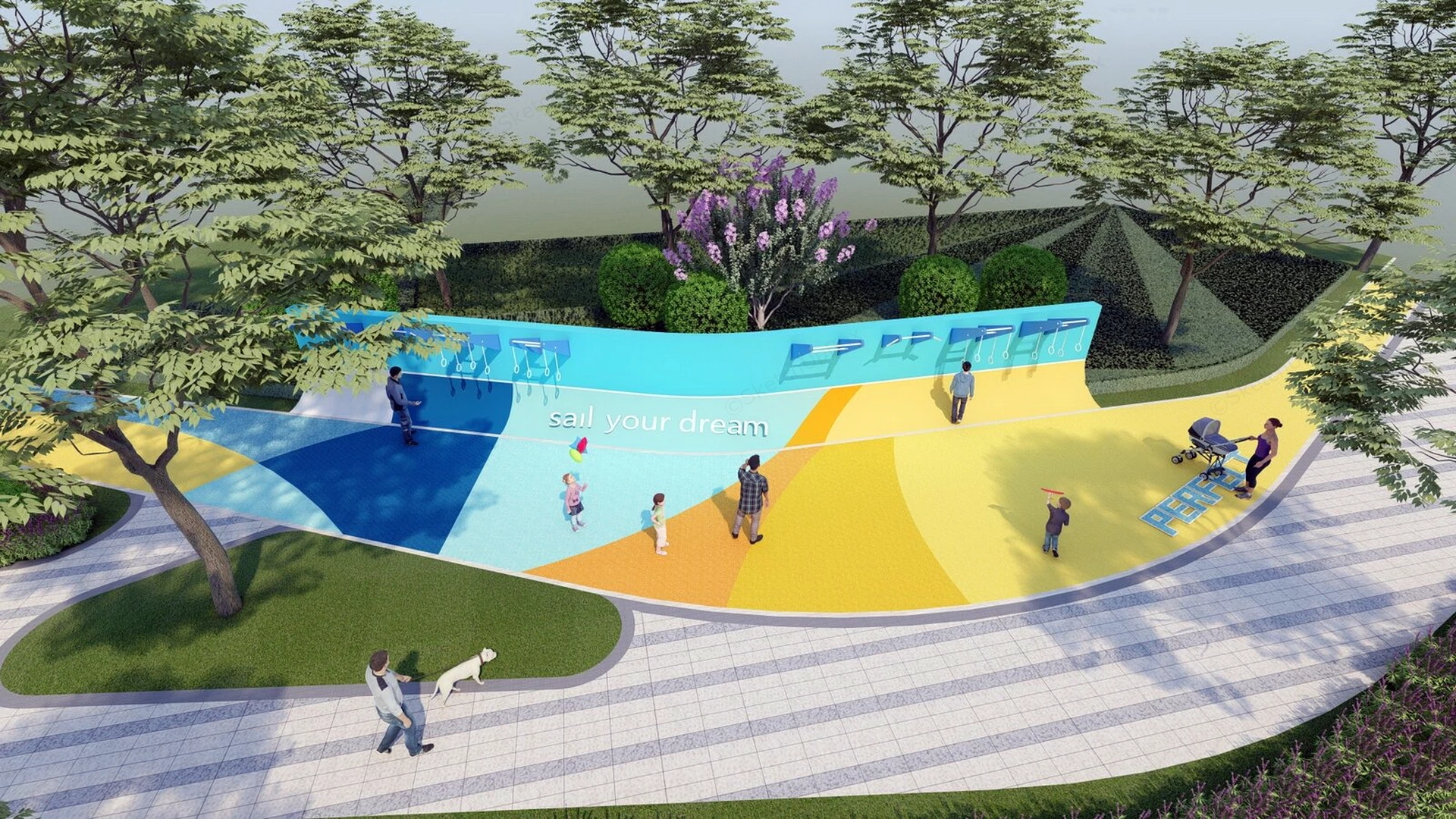Outdoor Public Park Fitness & Play Zone Sketchup 3D Model Preview - SketchupBox