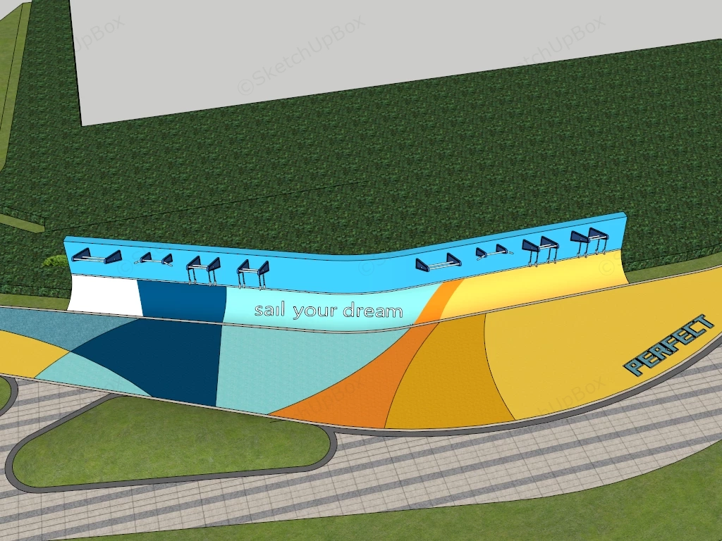 Outdoor Public Park Fitness & Play Zone Sketchup 3D Model Preview - SketchupBox