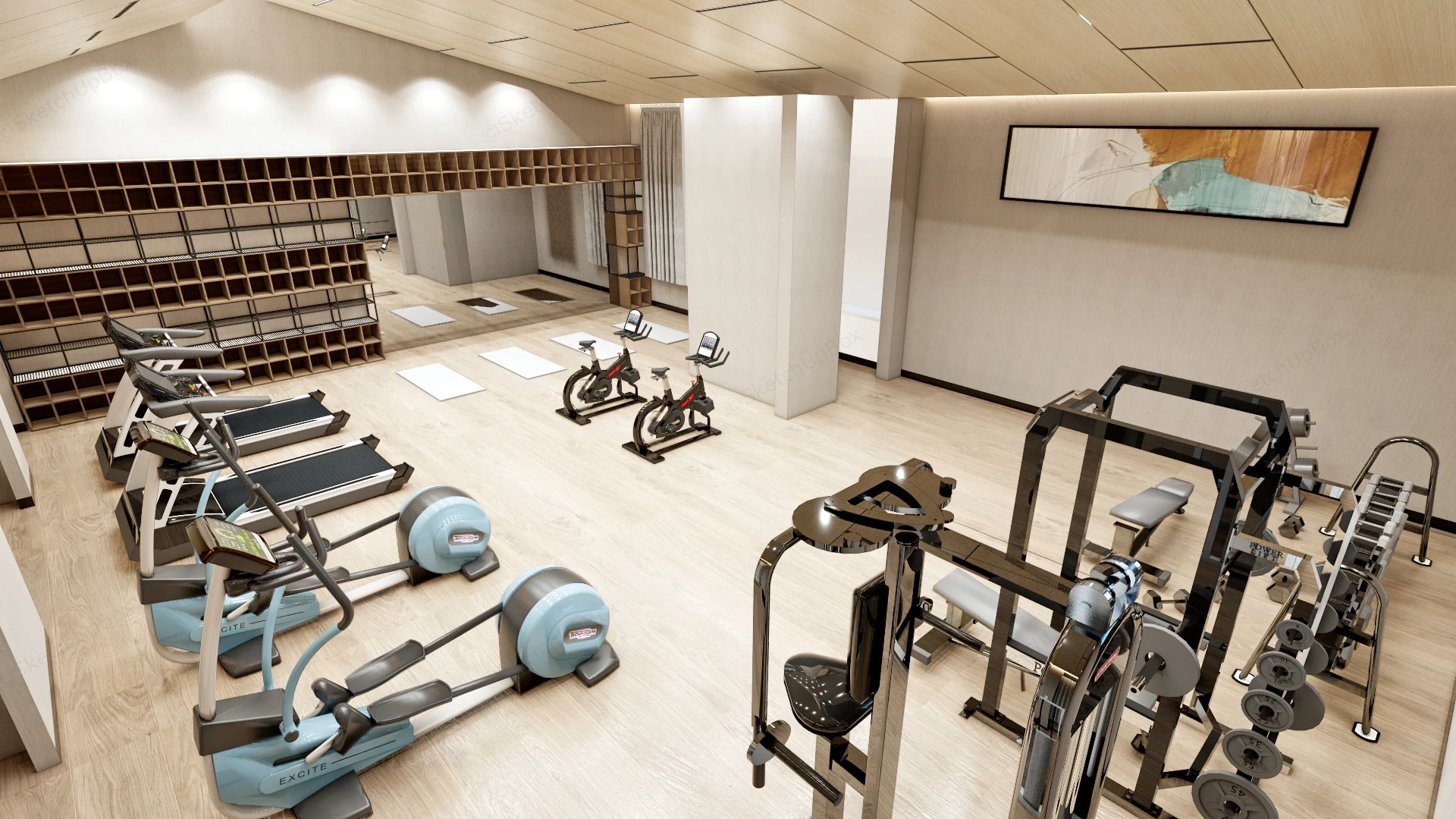 Modern Hotel Fitness Center & Gym Equipment Sketchup 3D Model Preview - SketchupBox