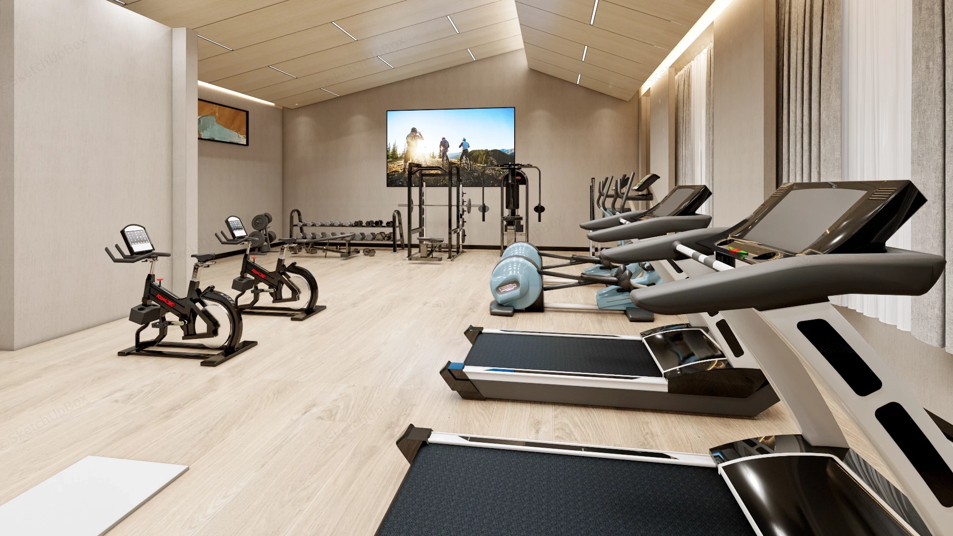 Modern Hotel Fitness Center & Gym Equipment Sketchup 3D Model Preview - SketchupBox