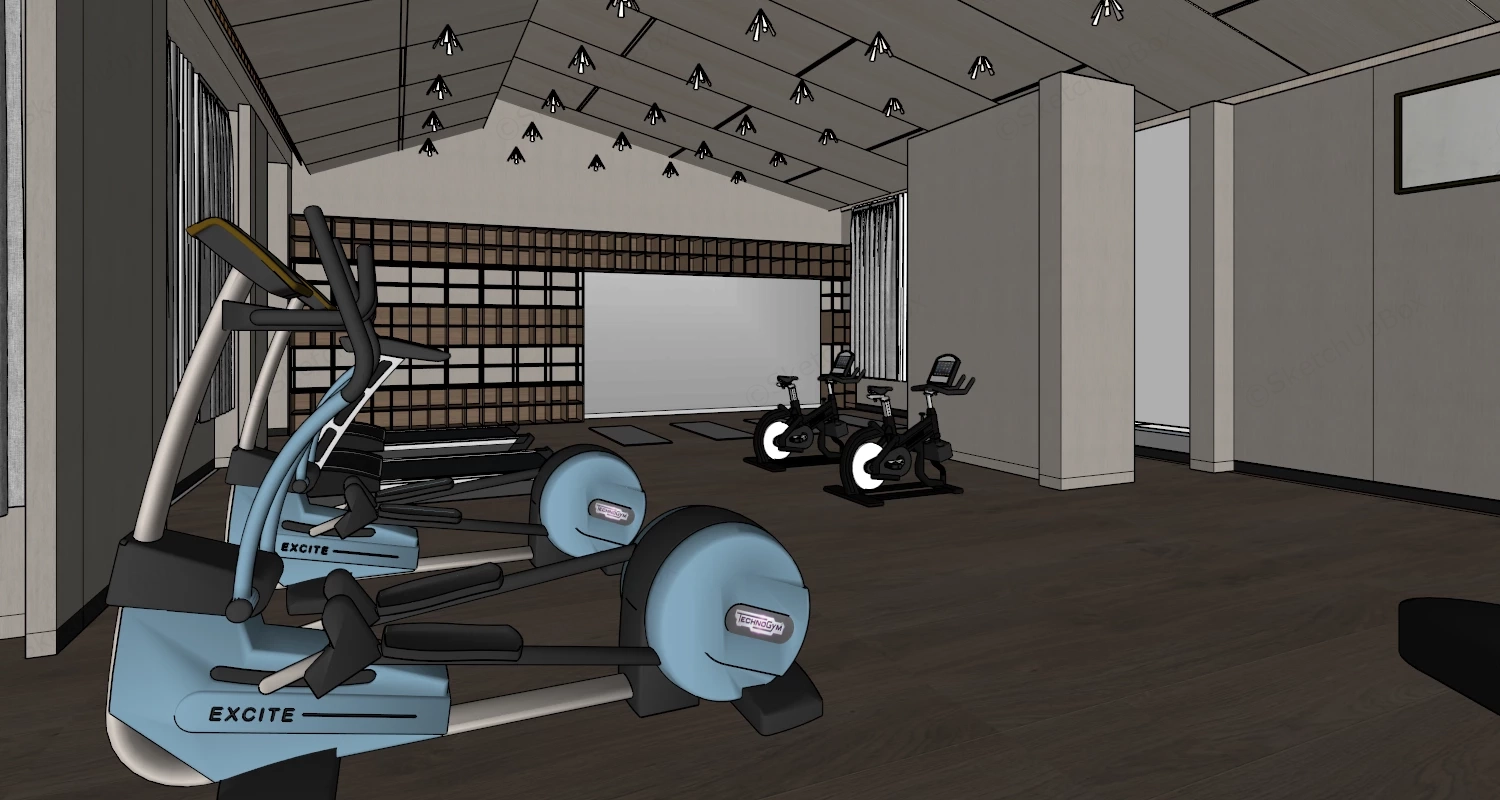 Modern Hotel Fitness Center & Gym Equipment Sketchup 3D Model Preview - SketchupBox