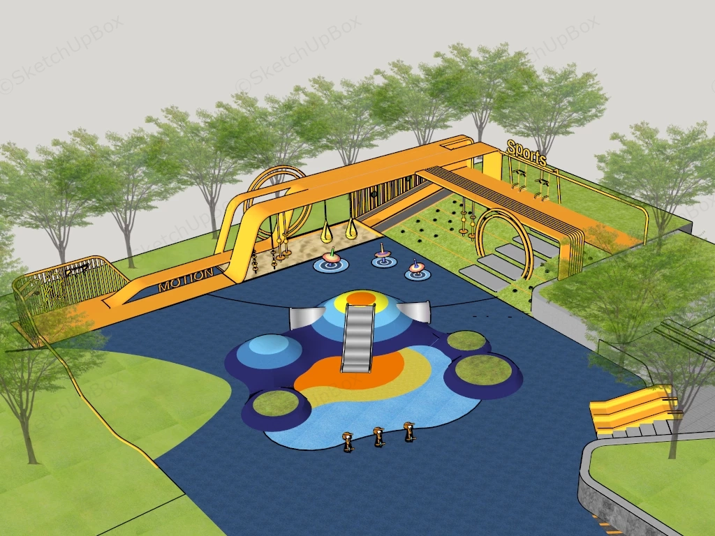 Modern Children's Playground And Activity Zone Sketchup 3D Model Preview - SketchupBox