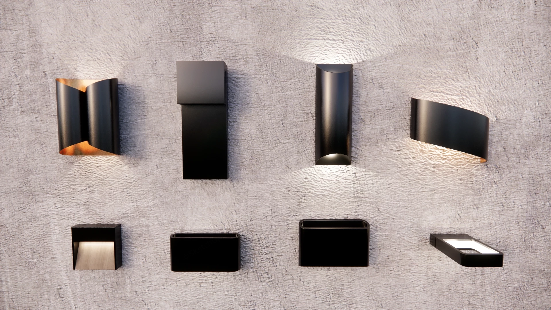 Modern Matte Black Wall Sconce Collection Sketchup 3D Model Preview - SketchupBox