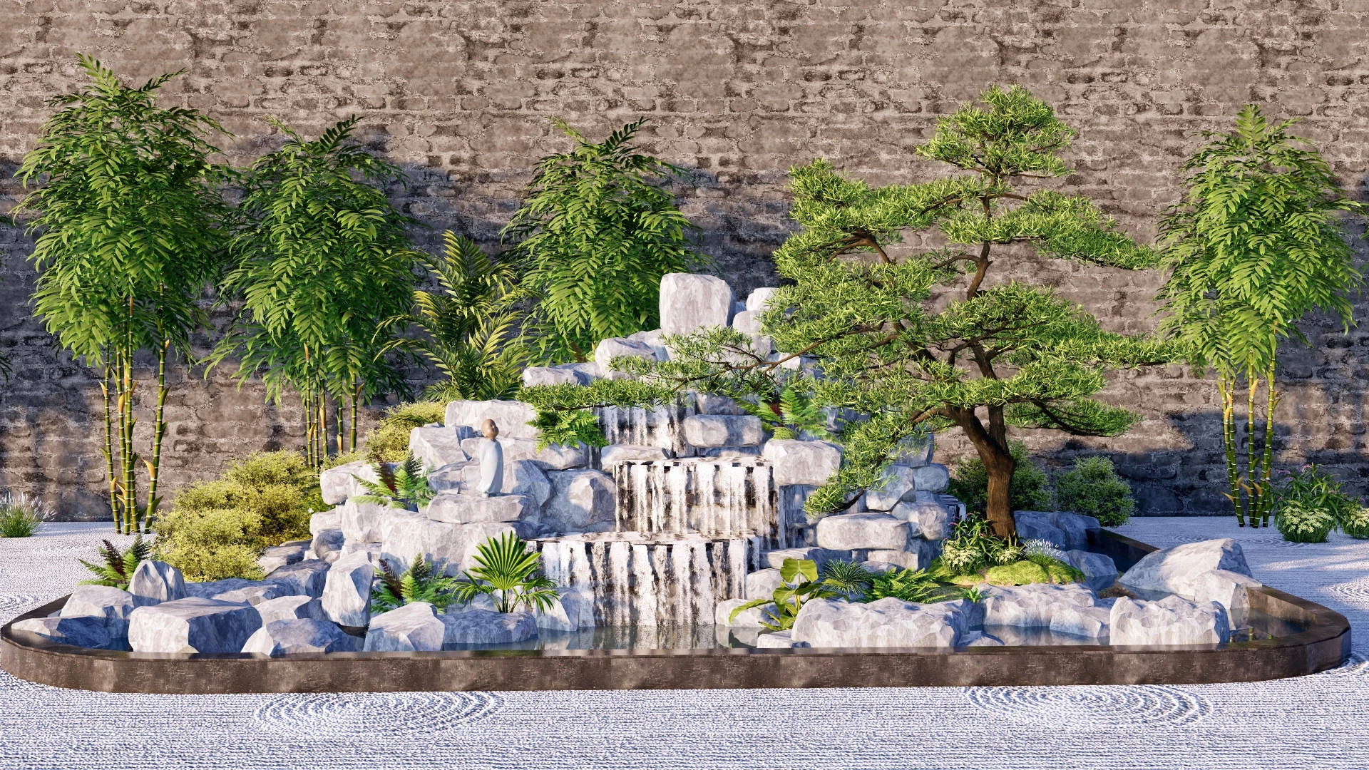 Zen Garden Rockery And Waterfall Sketchup 3D Model Preview - SketchupBox