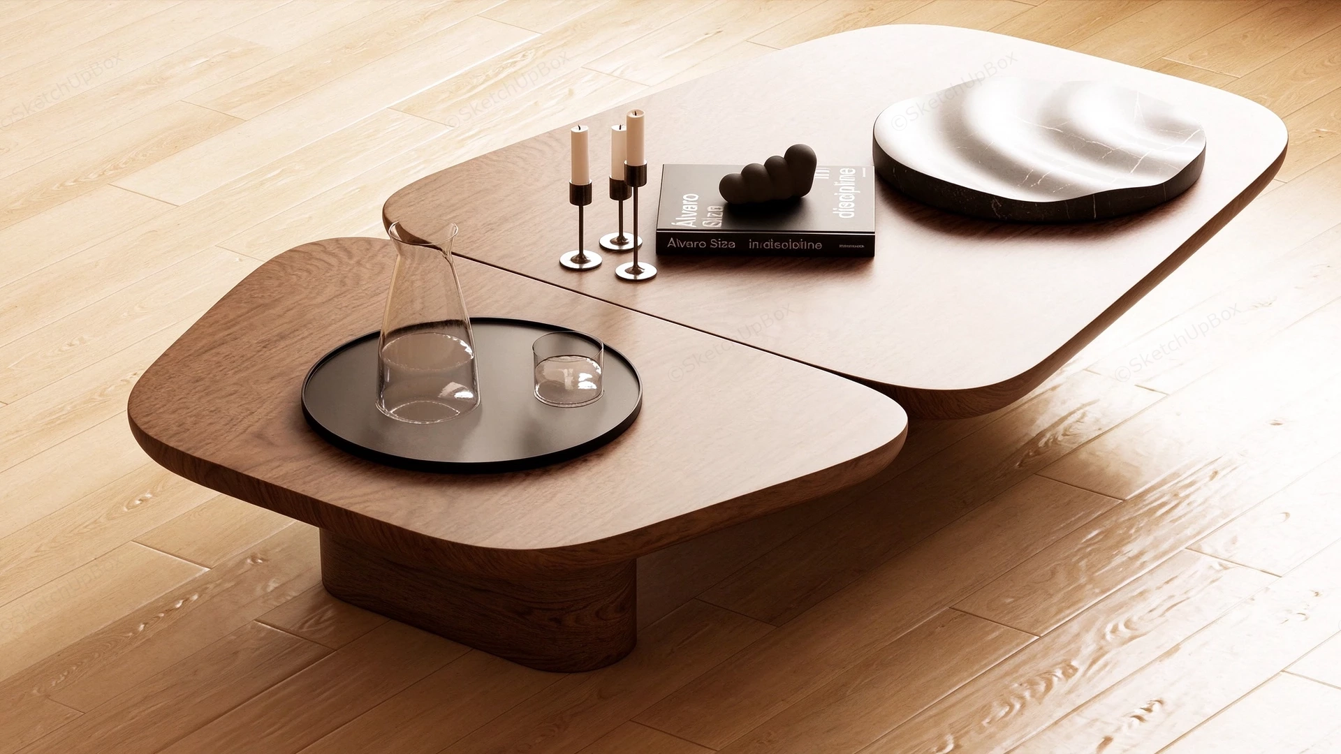 Organic Wood Nesting Coffee Table Set Sketchup 3D Model Preview - SketchupBox