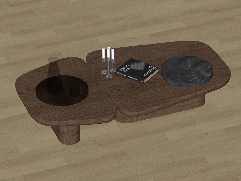Organic Wood Nesting Coffee Table Set Sketchup 3D Model Preview - SketchupBox