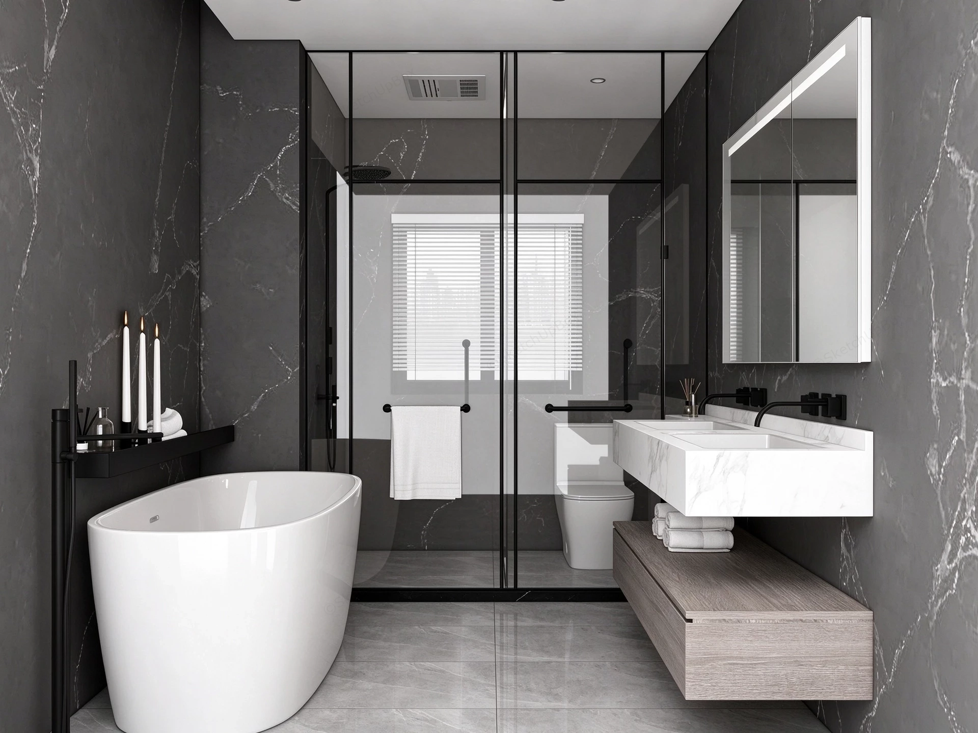 Modern Dark Marble Bathroom Sketchup 3D Model Preview - SketchupBox
