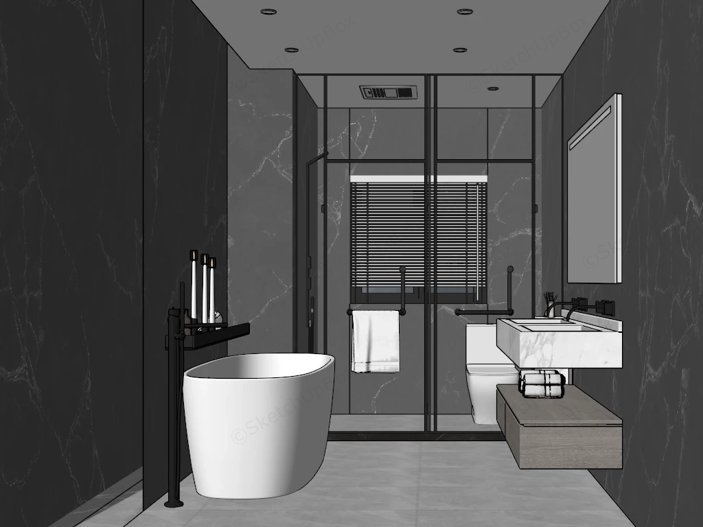 Modern Dark Marble Bathroom Sketchup 3D Model Preview - SketchupBox