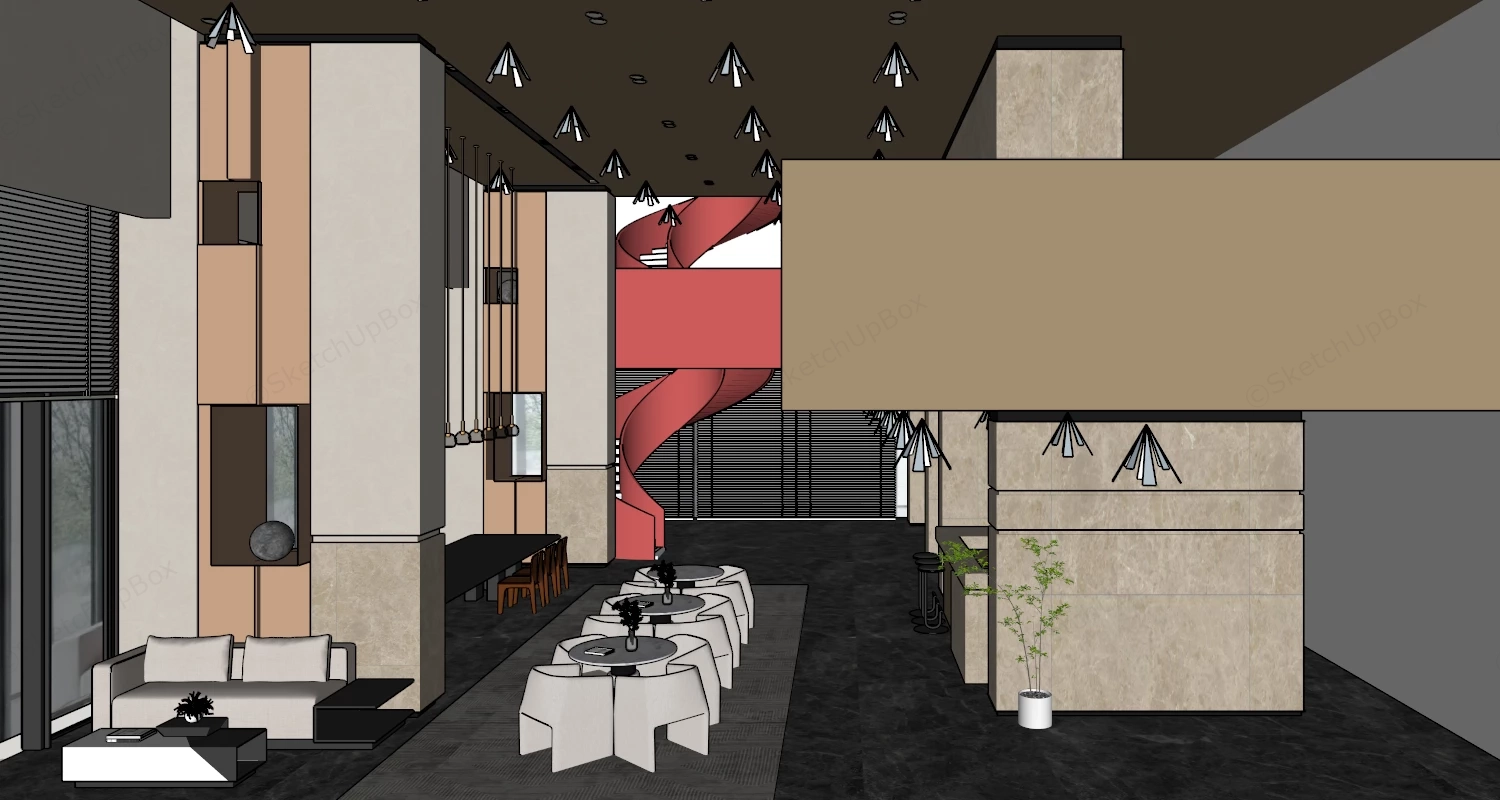 Modern Corporate Lobby And Reception Scene Sketchup 3D Model Preview - SketchupBox