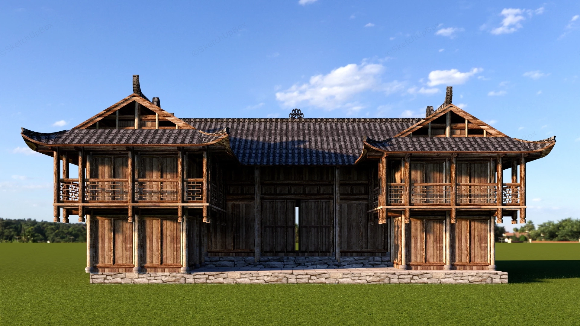 Traditional Chinese Wooden Courtyard House Sketchup 3D Model Preview - SketchupBox
