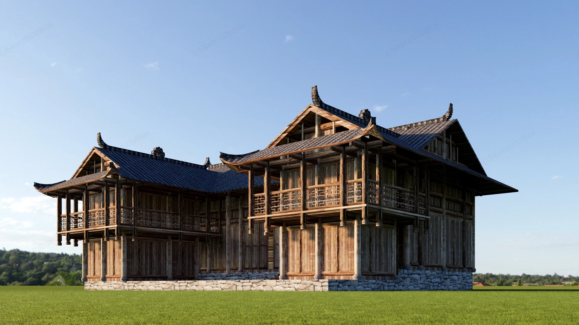Traditional Chinese Wooden Courtyard House Sketchup 3D Model Preview - SketchupBox