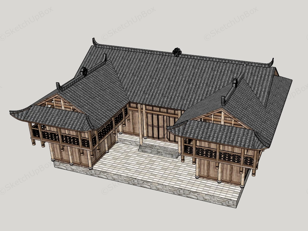 Traditional Chinese Wooden Courtyard House Sketchup 3D Model Preview - SketchupBox