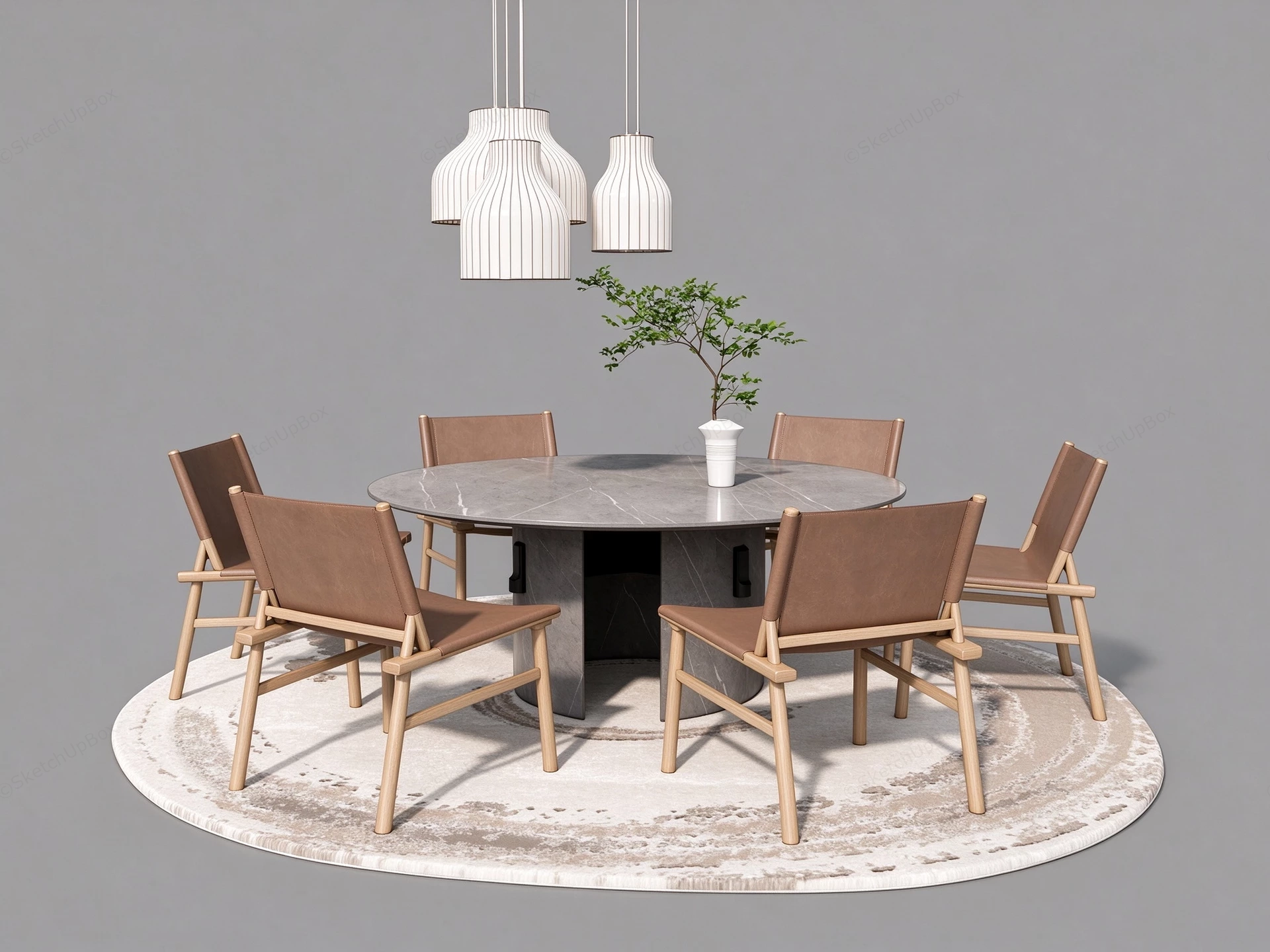 Round Marble Dining Set And Leather Chairs Sketchup 3D Model Preview - SketchupBox