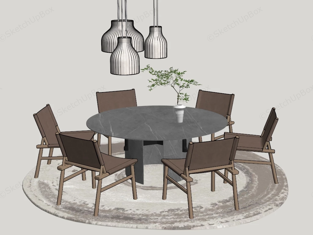Round Marble Dining Set And Leather Chairs Sketchup 3D Model Preview - SketchupBox