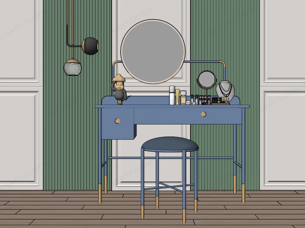Neoclassical Blue Vanity Desk And Paneling Set Sketchup 3D Model Preview - SketchupBox