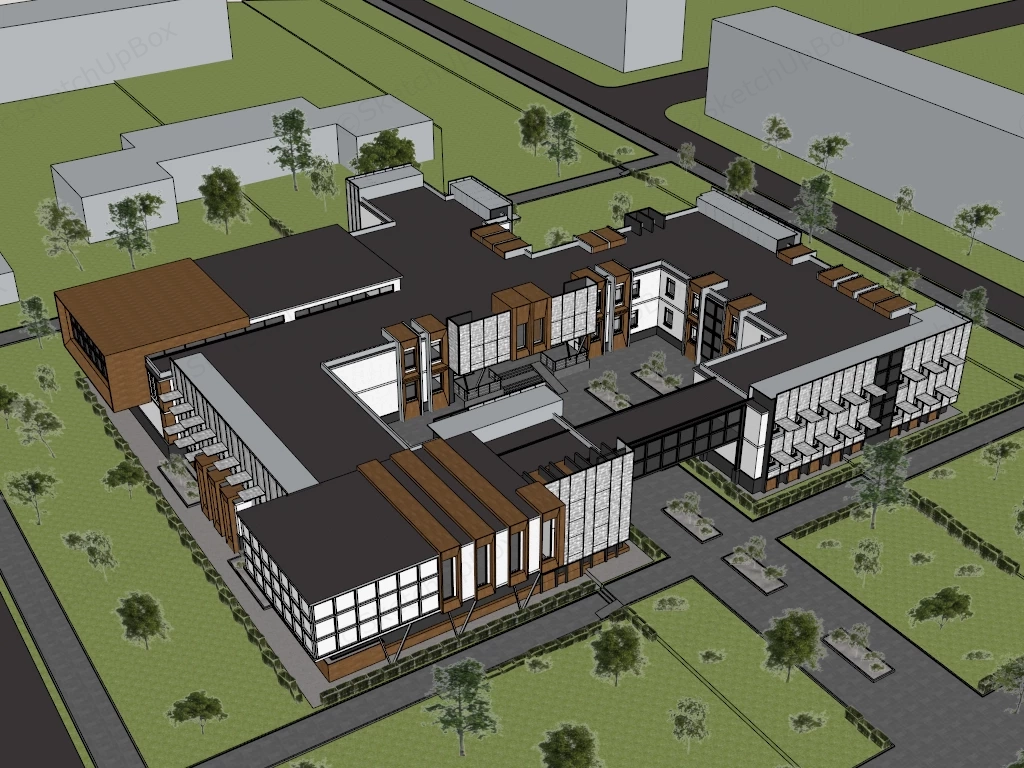Modern Institutional Campus Building Complex Sketchup 3D Model Preview - SketchupBox
